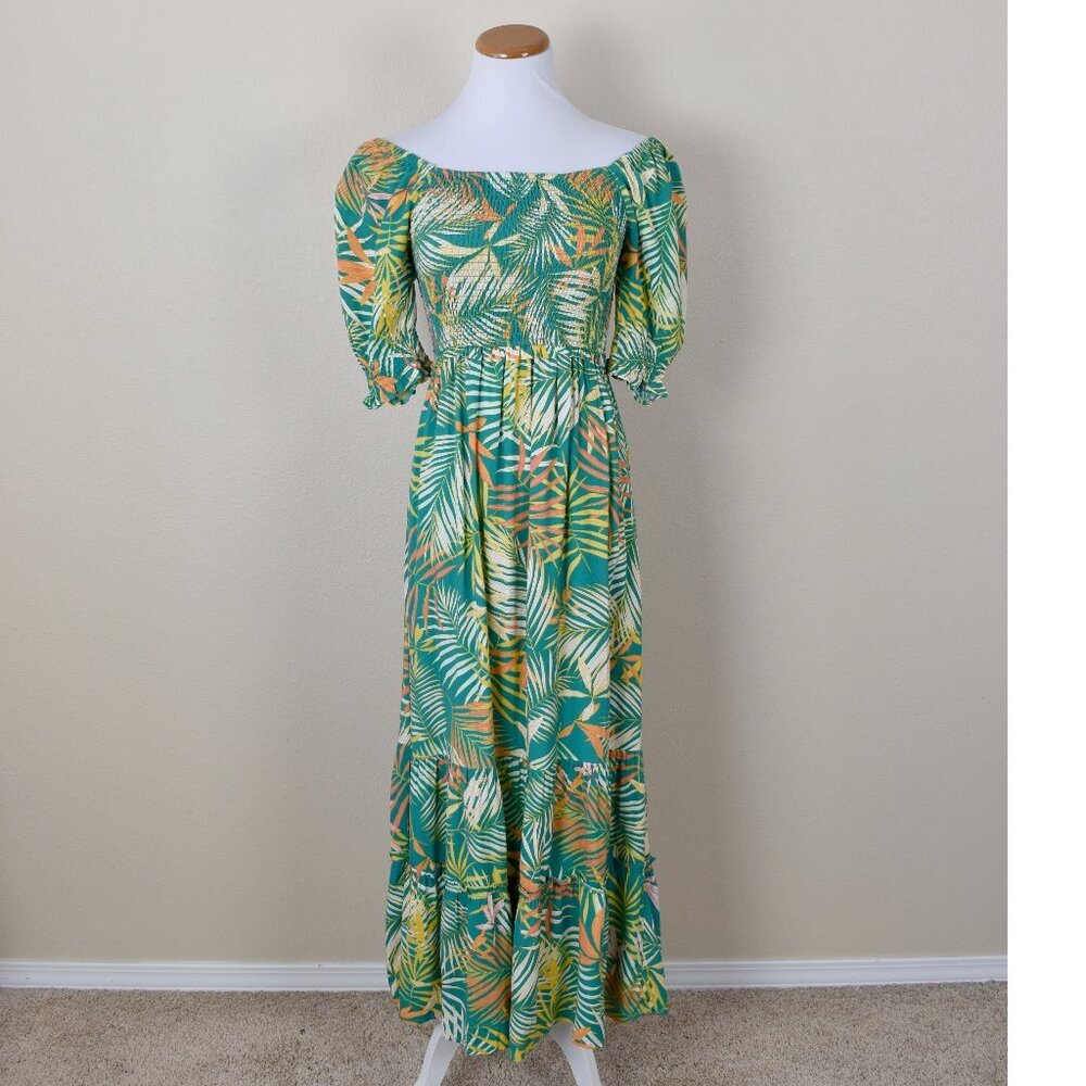 Betsey Johnson Green Tropical Leaf Print Maxi Dress
